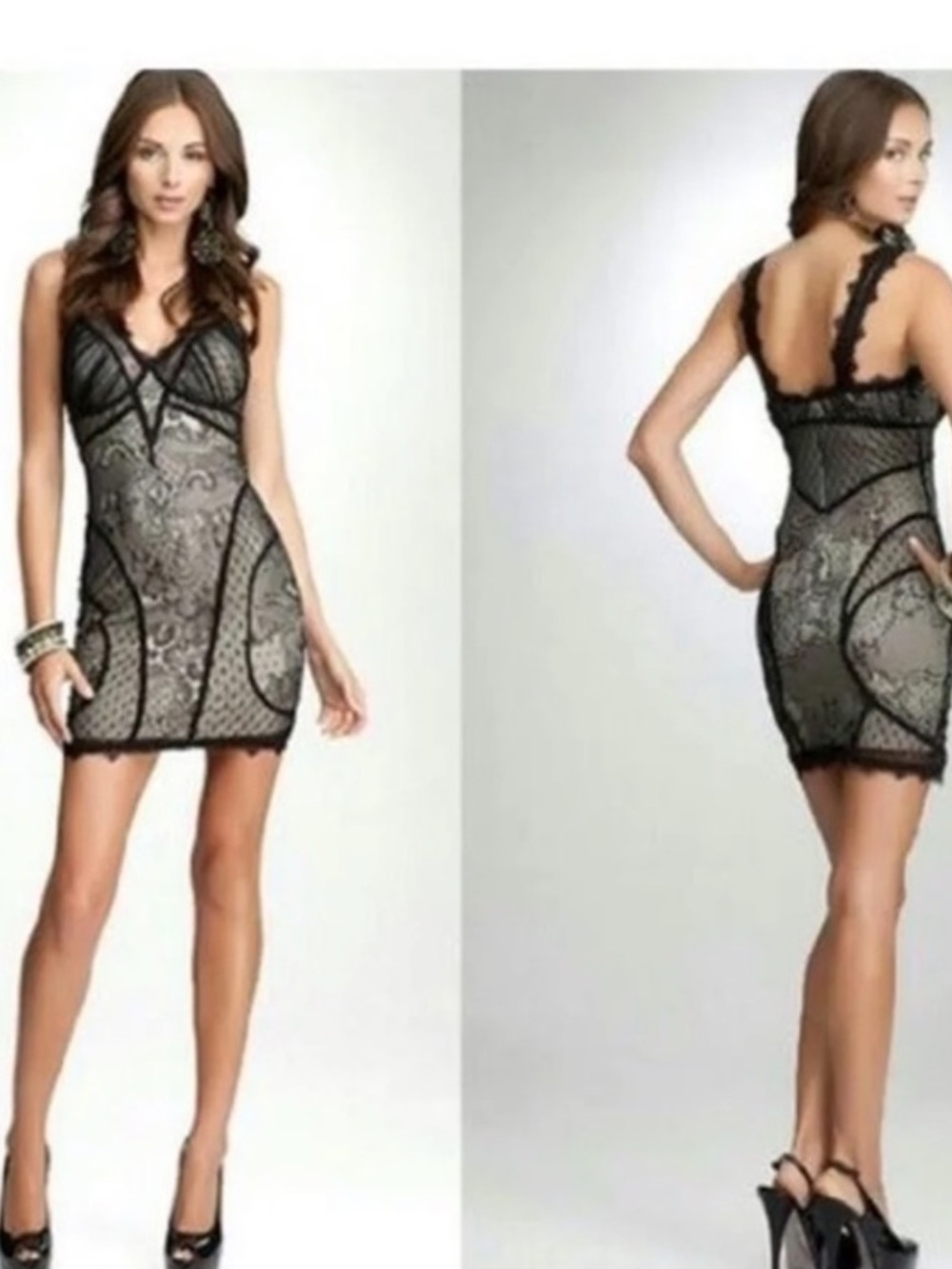 BEBE Y2K Lace Corset Mini Dress Nude/Black Size S